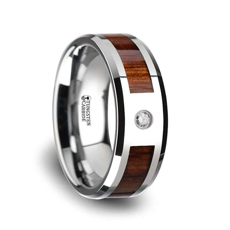 Men's beaded rings with semi - precious stonesThorsten KAHUNA Tungsten Carbide Beveled Edged Diamond Wedding Band with Koa Wood Inlay & Polished Edges - 8mm Men's beaded rings with semi - precious stonesThorsten KAHUNA Tungsten Carbide Beveled Edged Diamond Wedding Band with Koa Wood Inlay & Polished Edges - 8mm