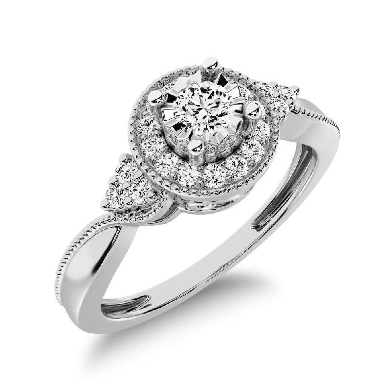 Women's Diamond Rings with Side - Stone Pave Setting for a Sparkling and Continuous Shine10K White Gold Diamond 1/5 CTW. Milgrain detail Halo Engagement Ring Women's Diamond Rings with Side - Stone Pave Setting for a Sparkling and Continuous Shine10K White Gold Diamond 1/5 CTW. Milgrain detail Halo Engagement Ring