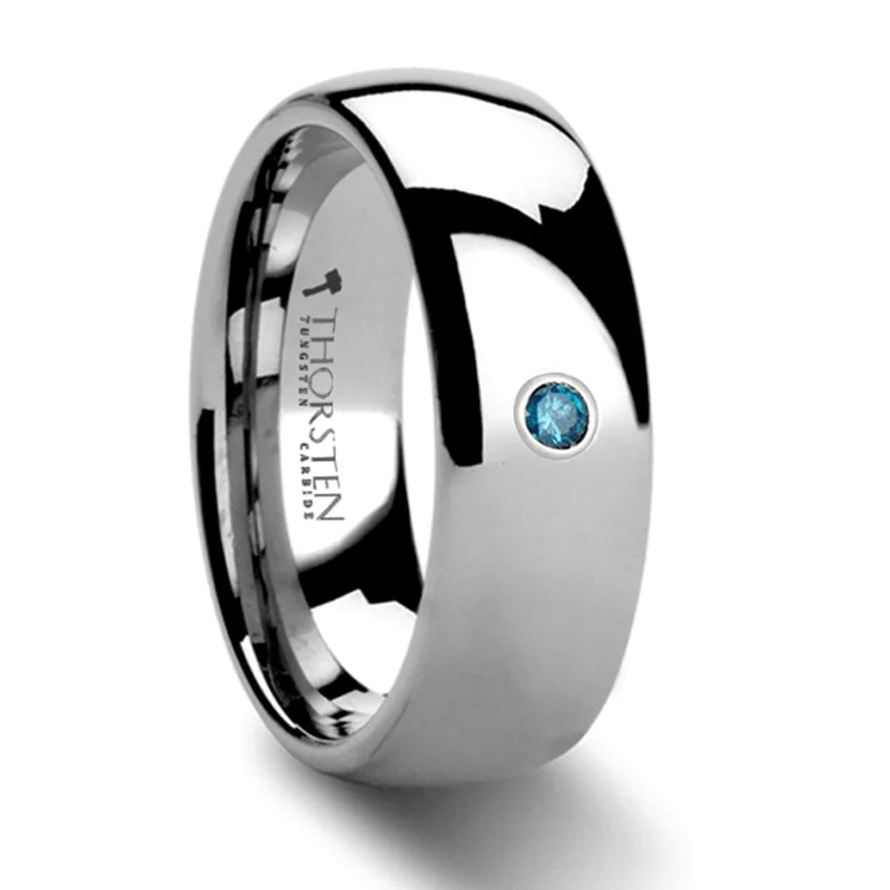 Men's sapphire - set rings for a royal blue hueThorsten BUCKINGHAM Domed Blue Diamond Tungsten Carbide Ring - 6mm & 8mm Men's sapphire - set rings for a royal blue hueThorsten BUCKINGHAM Domed Blue Diamond Tungsten Carbide Ring - 6mm & 8mm