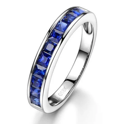 Anniversary rings with a diamond - and - aquamarine combinationPrincess Cut Natural Blue Sapphire September Birthstone Band 18K Gold Anniversary rings with a diamond - and - aquamarine combinationPrincess Cut Natural Blue Sapphire September Birthstone Band 18K Gold