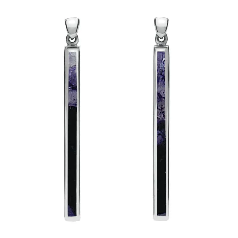 Sterling Silver Blue John Long Slim Drop Earrings D