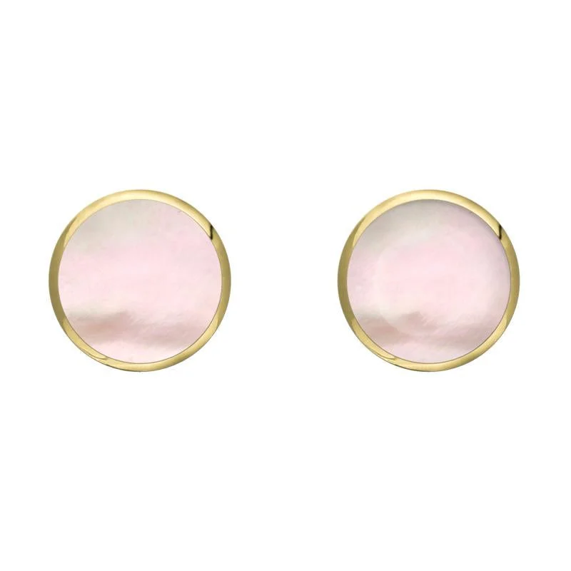9ct Yellow Gold Pink Mother of Pearl 6mm Classic Medium Round Stud Earrings