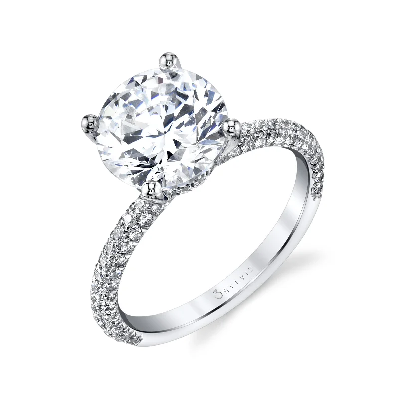 Sylvie Collection 14K White Gold Round Engagement Ring Setting W. 1.50Ct Round 14K White Gold *Diamond 3/4 Way Sylvie Collection 14K White Gold Round Engagement Ring Setting W. 1.50Ct Round 14K White Gold *Diamond 3/4 Way