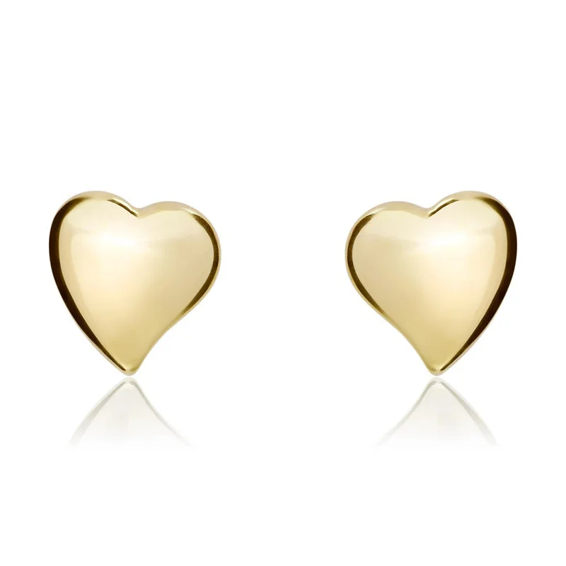 9ct Yellow Gold 6mm Waved Heart Stud Earrings