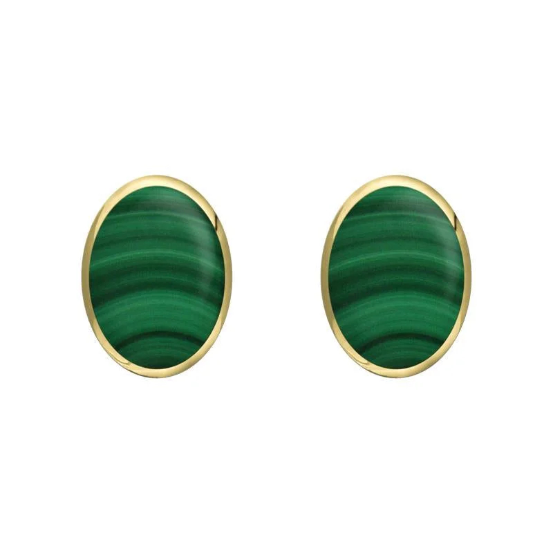 9ct Yellow Gold Malachite 7 x 5mm Classic Small Oval Stud Earrings