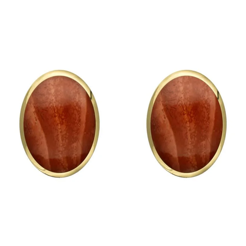 9ct Yellow Gold Jasper 8 x 10mm Classic Large Oval Stud Earrings