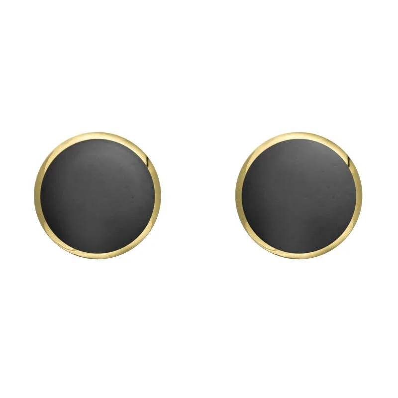 9ct Yellow Gold Hematite 6mm Classic Medium Round Stud Earrings