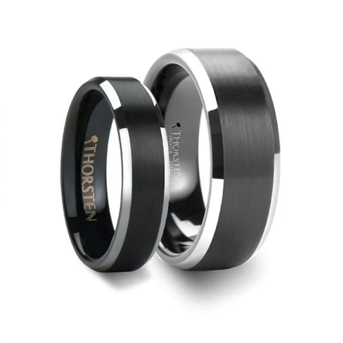 Men's opal - featured rings with iridescent colorsThorsten ASTON Black Brushed Center Tungsten Ring with Polished Beveled Edges - 4mm - 10mm Men's opal - featured rings with iridescent colorsThorsten ASTON Black Brushed Center Tungsten Ring with Polished Beveled Edges - 4mm - 10mm