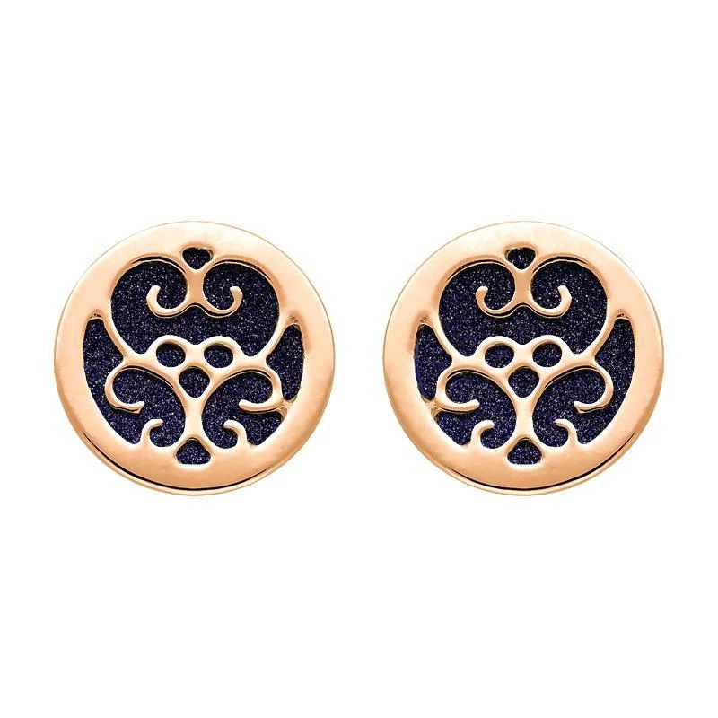 9ct Rose Gold Blue Goldstone Flore Filigree Stud Earrings