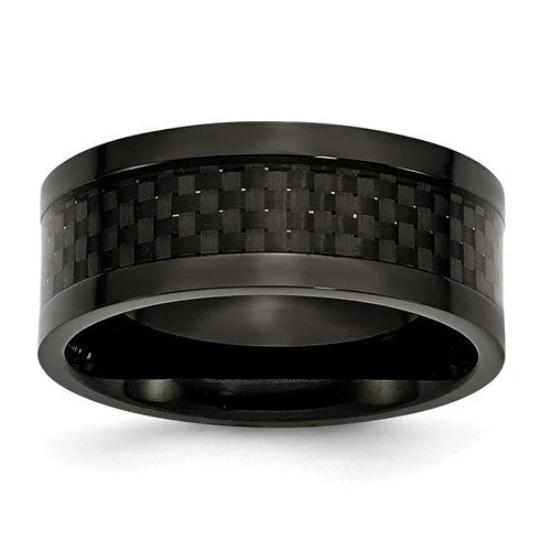 Men's budget - friendly rings for cost - conscious shoppersTitanium 9mm Black IP-Plated With Carbon Fiber Inlay Polished Band Men's budget - friendly rings for cost - conscious shoppersTitanium 9mm Black IP-Plated With Carbon Fiber Inlay Polished Band