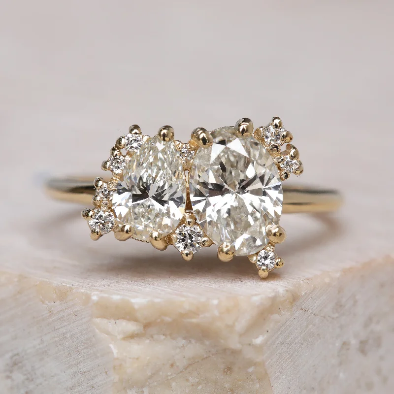 Cushion - Cut Women's Diamond Rings in Platinum with a Soft and Romantic Appearance1.87ct Oval & Pear Diamond Ring | One Of A Kind Cushion - Cut Women's Diamond Rings in Platinum with a Soft and Romantic Appearance1.87ct Oval & Pear Diamond Ring | One Of A Kind
