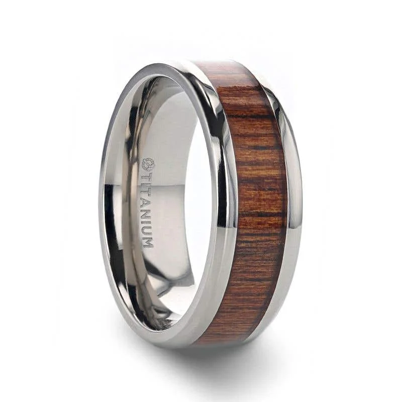 Men's tungsten carbide rings with a brushed textureThorsten KOAN Titanium Polished Finish Koa Wood Inlaid Men’s Wedding Ring with Beveled Edges - 6mm & 8mm Men's tungsten carbide rings with a brushed textureThorsten KOAN Titanium Polished Finish Koa Wood Inlaid Men’s Wedding Ring with Beveled Edges - 6mm & 8mm