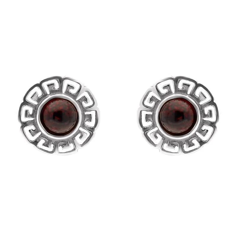 Sterling Silver Amber Greek Style Stud Earrings