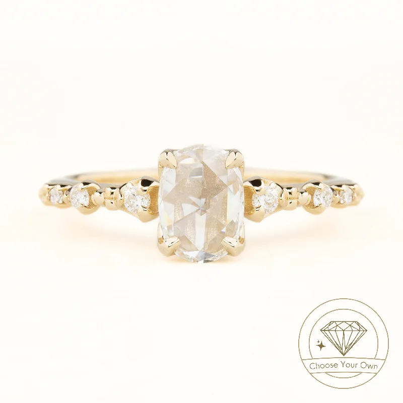 Women's Diamond Rings with Opal Inlays and Diamond Accents for a Mysterious and Iridescent LookWisteria Ring, Oval Rose Cut Diamond Women's Diamond Rings with Opal Inlays and Diamond Accents for a Mysterious and Iridescent LookWisteria Ring, Oval Rose Cut Diamond