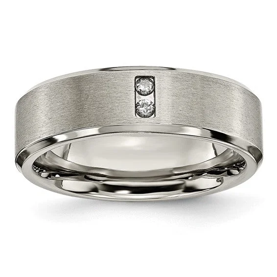 Men's magnetic rings for potential health benefitsTitanium Satin & Polished Finish 2-Stone Diamonds 7mm Band Men's magnetic rings for potential health benefitsTitanium Satin & Polished Finish 2-Stone Diamonds 7mm Band
