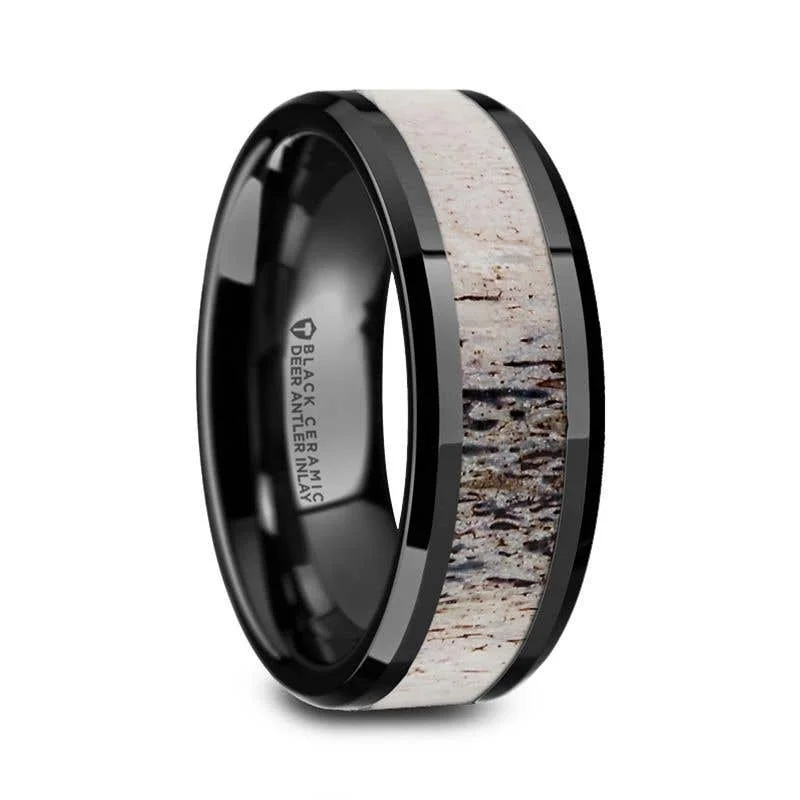 Men's lightweight rings for all - day comfortThorsten TRES Beveled Black Ceramic Polished Men's Wedding Band with Ombre Antler Inlay - 8mm - Tres Men's lightweight rings for all - day comfortThorsten TRES Beveled Black Ceramic Polished Men's Wedding Band with Ombre Antler Inlay - 8mm - Tres