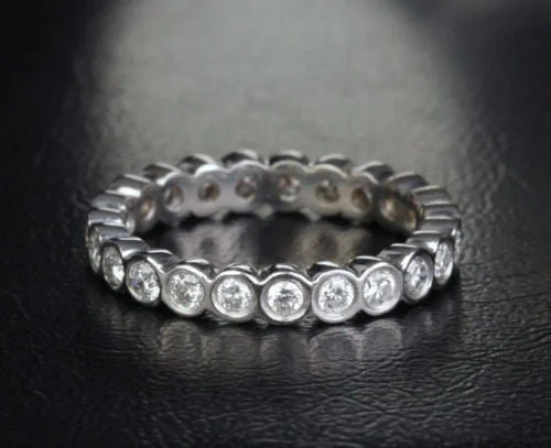 Three - stone anniversary rings representing past, present, and future1.03ct.w Bezel Set Diamond Eternity Wedding Band 14K White Gold Three - stone anniversary rings representing past, present, and future1.03ct.w Bezel Set Diamond Eternity Wedding Band 14K White Gold
