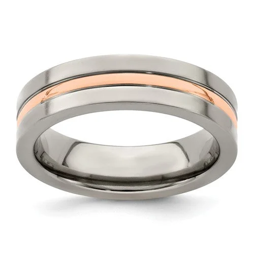 Men's beaded rings with semi - precious stonesEdward Mirell Titanium And 14k Rose Gold Grooved 6mm Band Men's beaded rings with semi - precious stonesEdward Mirell Titanium And 14k Rose Gold Grooved 6mm Band