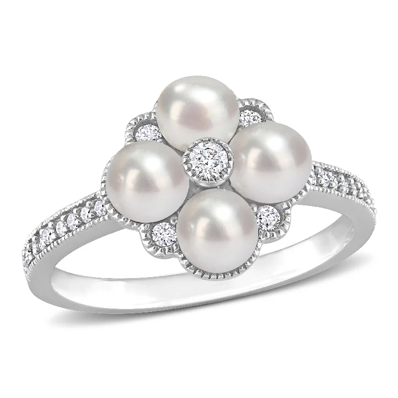 Miadora Cultured Freshwater Pearl and 1/6ct TDW Diamond Cluster Ring in 14k White Gold Miadora Cultured Freshwater Pearl and 1/6ct TDW Diamond Cluster Ring in 14k White Gold