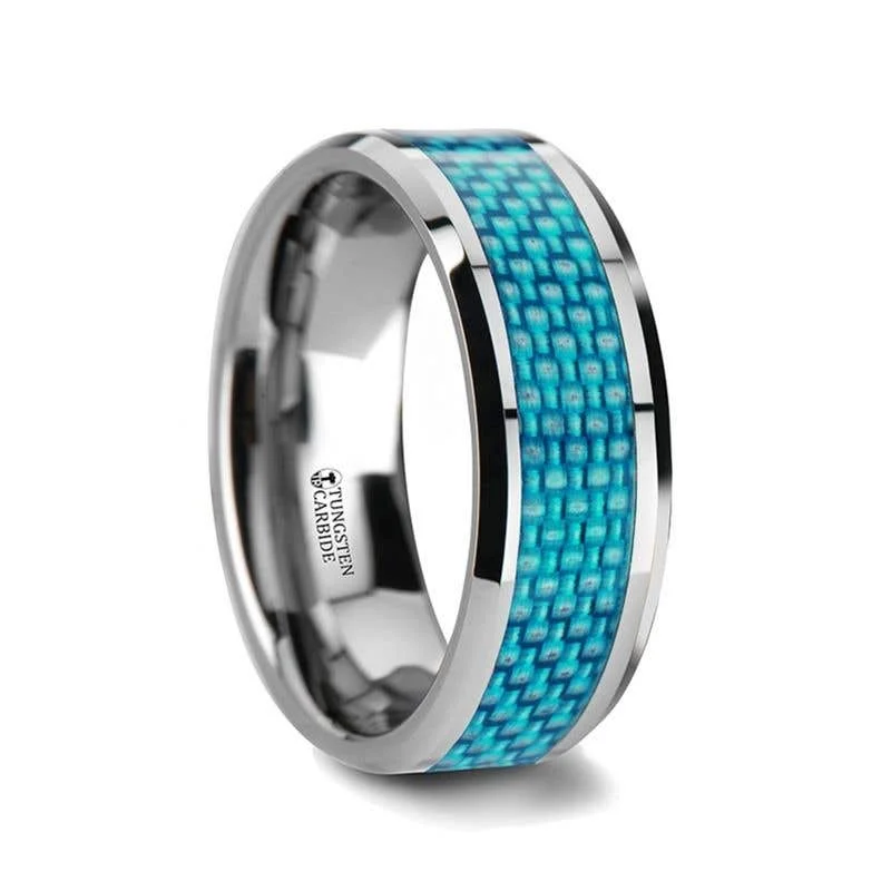 Men's diamond - encrusted engagement rings for a luxurious touchThorsten AUGUSTUS Blue Carbon Fiber Inlay Tungsten Carbide Band - 4mm - 10mm Men's diamond - encrusted engagement rings for a luxurious touchThorsten AUGUSTUS Blue Carbon Fiber Inlay Tungsten Carbide Band - 4mm - 10mm