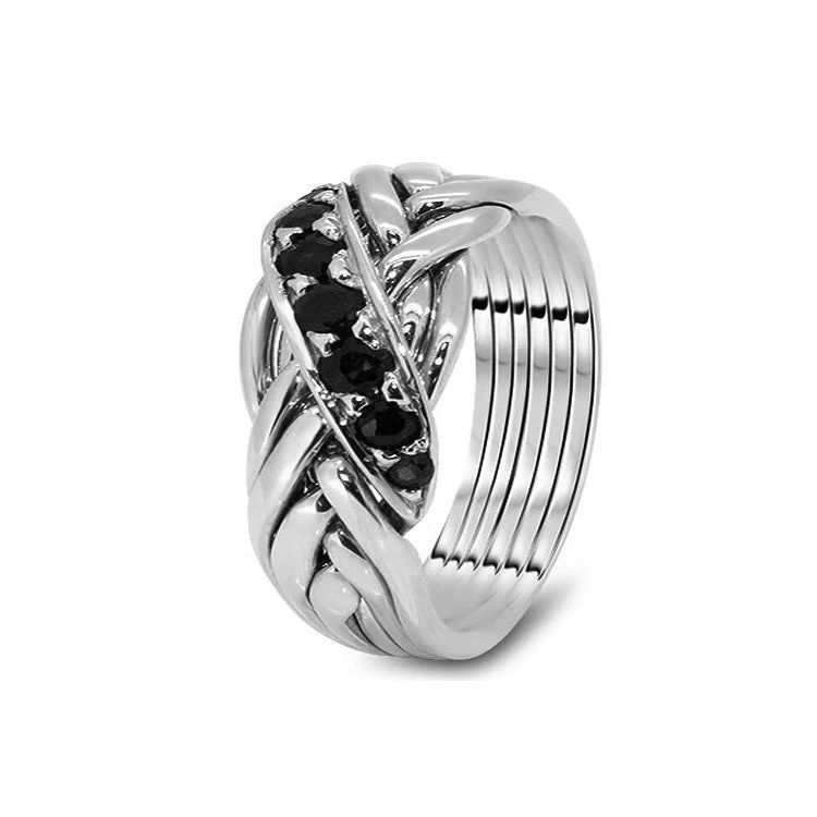 Puzzle rings with birthstones embedded in each bandMens Platinum Sapphire 6WRD-MS
