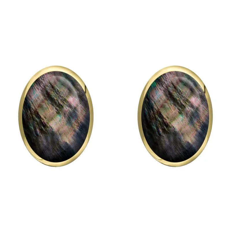 9ct Yellow Gold Dark Mother of Pearl 8 x 10mm Classic Large Oval Stud Earrings