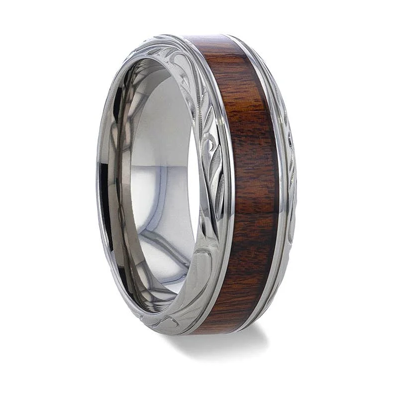 Men's kinetic rings with moving partsThorsten KRAFT Black Walnut Wood Inlay Detailed Beveled Edges Titanium Polished Wedding Ring - 8mm Men's kinetic rings with moving partsThorsten KRAFT Black Walnut Wood Inlay Detailed Beveled Edges Titanium Polished Wedding Ring - 8mm