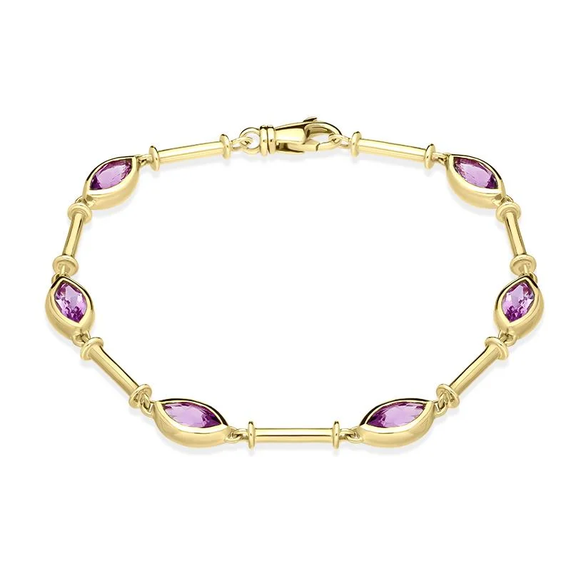 9ct Yellow Gold Amethyst Faceted Marquise Bracelet
