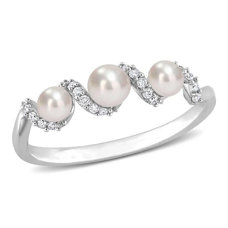 Miadora Cultured Freshwater Pearl and 1/10ct TDW Diamond Swirl Ring in 14k White Gold Miadora Cultured Freshwater Pearl and 1/10ct TDW Diamond Swirl Ring in 14k White Gold