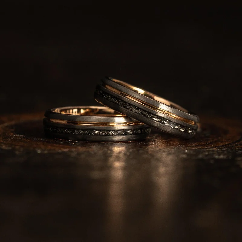 Adjustable Ring Sizes for Women's Rings in Stainless Steel"Dionysis" Womens Tungsten Carbide Ring- Rose Gold X Meteorite- 5mm Adjustable Ring Sizes for Women's Rings in Stainless Steel"Dionysis" Womens Tungsten Carbide Ring- Rose Gold X Meteorite- 5mm