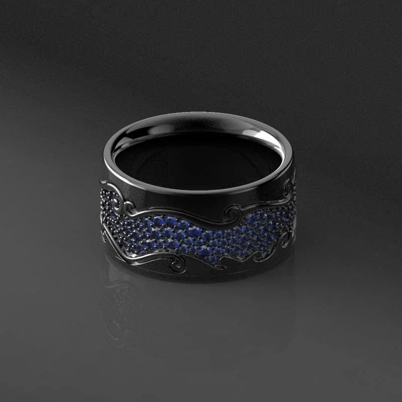 Men's rose - gold - plated rings for a trendy colorMen's Ring with Blue Sapphire Stones in Black Gold Ring Men's rose - gold - plated rings for a trendy colorMen's Ring with Blue Sapphire Stones in Black Gold Ring
