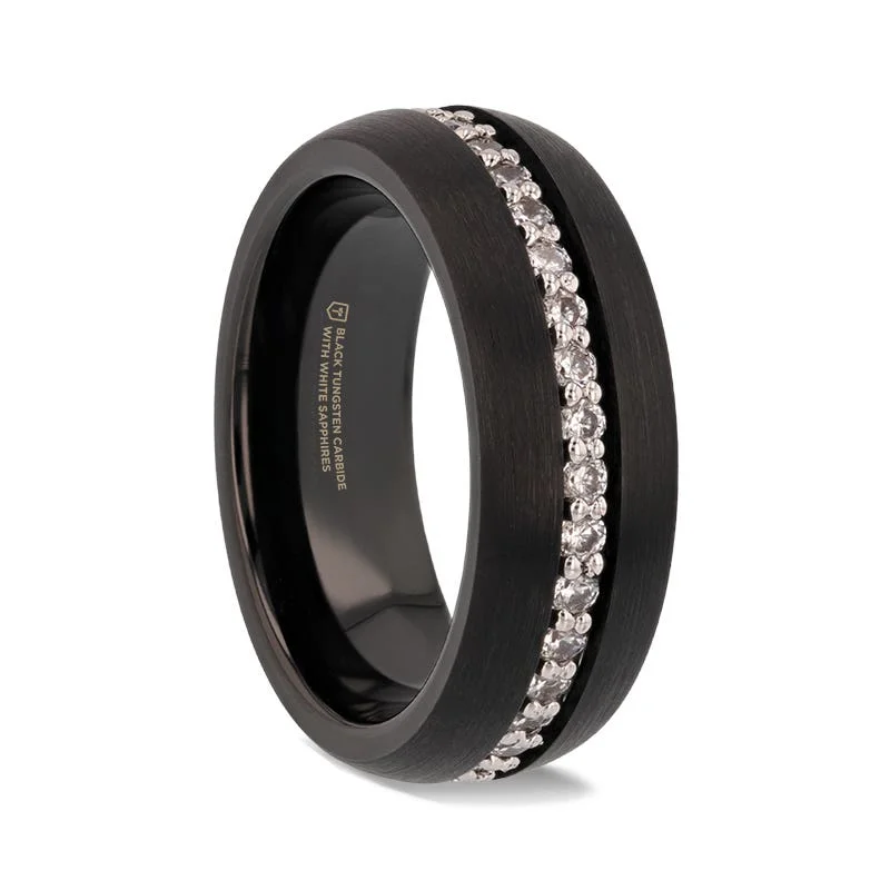 Men's waterproof rings for water - based activitiesThorsten TSAR Black Tungsten Carbide Ring Domed Brushed Finish White Sapphires - 8mm Men's waterproof rings for water - based activitiesThorsten TSAR Black Tungsten Carbide Ring Domed Brushed Finish White Sapphires - 8mm