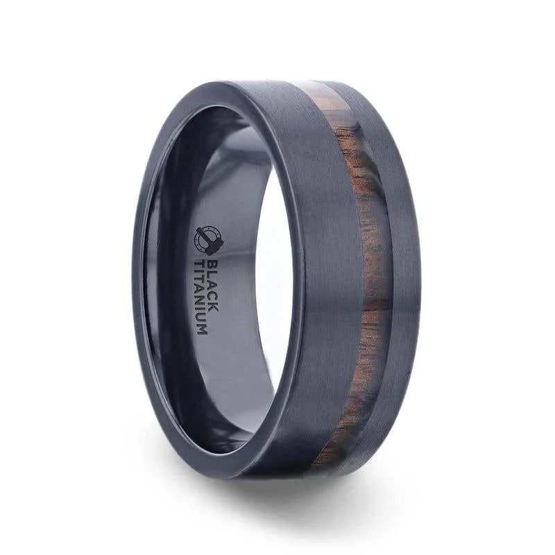 Men's beaded rings with semi - precious stonesThorsten DARING Off-Set Koa Wood Inlaid Black Titanium Men's Wedding Band With Flat Brushed Finish - 8mm Men's beaded rings with semi - precious stonesThorsten DARING Off-Set Koa Wood Inlaid Black Titanium Men's Wedding Band With Flat Brushed Finish - 8mm