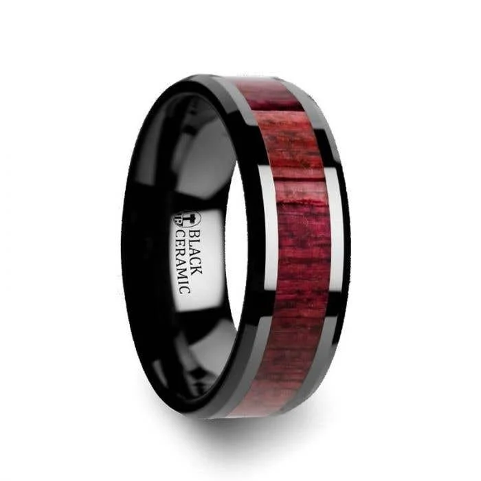 Men's oxidized silver rings for an antique lookThorsten MORADO Purple Heart Wood Inlaid Black Ceramic Ring with Beveled Edges - 8mm Men's oxidized silver rings for an antique lookThorsten MORADO Purple Heart Wood Inlaid Black Ceramic Ring with Beveled Edges - 8mm