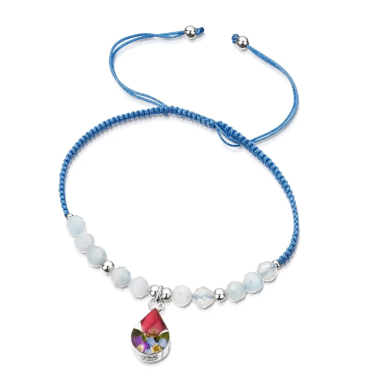 Shrieking Violet Sterling Silver Aquamarine Beaded Mixed Flower Teardrop Charm Bracelet