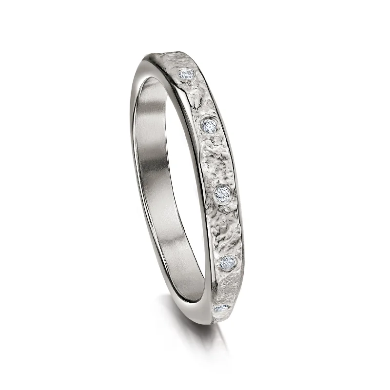 Three - Stone Women's Diamond Rings Symbolizing Past, Present, and Future with Emerald - Cut DiamondsMatrix 12-Diamond Band in Platinum Three - Stone Women's Diamond Rings Symbolizing Past, Present, and Future with Emerald - Cut DiamondsMatrix 12-Diamond Band in Platinum