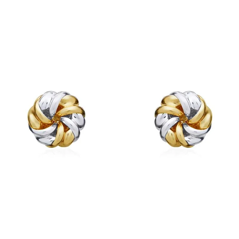 9ct Yellow and White Gold 6mm Twisted Ribbon Knot Stud Earrings