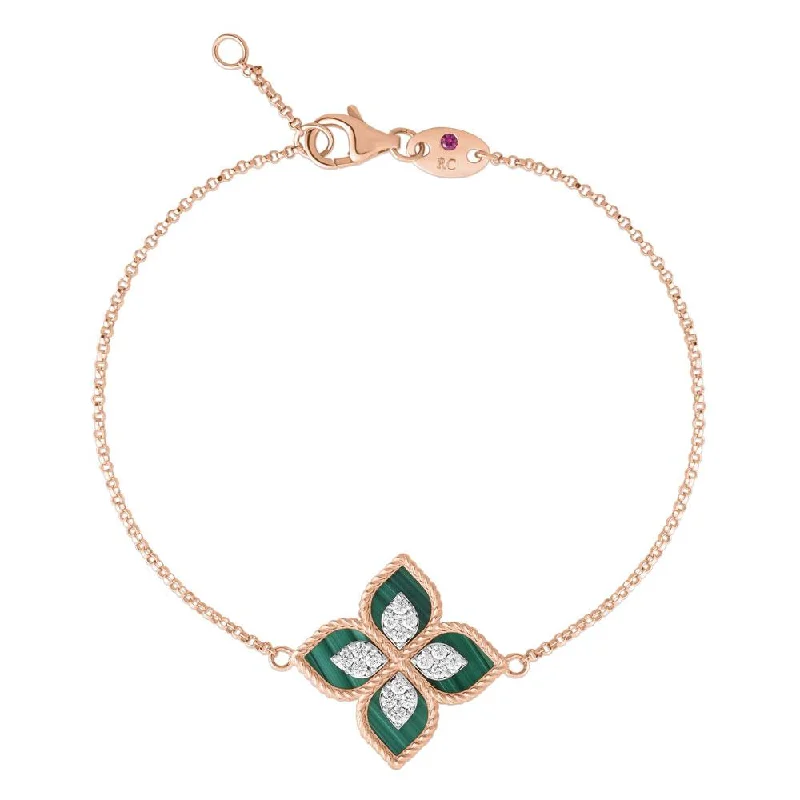 Roberto Coin Princess Flower 18ct Rose Gold Diamond Malachite Bracelet