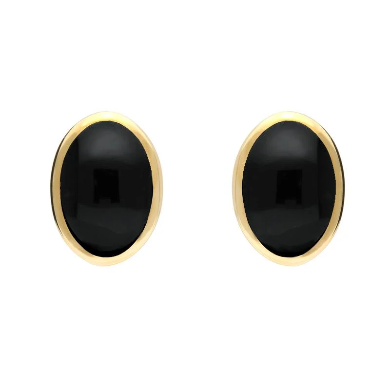 9ct Yellow Gold Whitby Jet Oval Stud Earrings