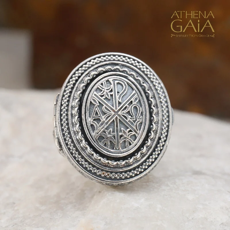 Silicone Women's Rings for a Comfortable and Durable OptionChi Rho Crosier Silver Oval Locket Ring Silicone Women's Rings for a Comfortable and Durable OptionChi Rho Crosier Silver Oval Locket Ring
