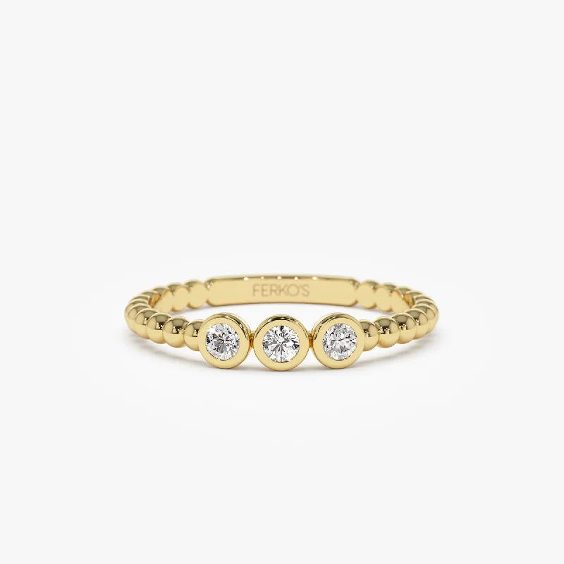 Adjustable Women's Diamond Rings with a Flexible Band for a Comfortable and Custom Fit14k Beaded Three Stone Diamond Ring Adjustable Women's Diamond Rings with a Flexible Band for a Comfortable and Custom Fit14k Beaded Three Stone Diamond Ring