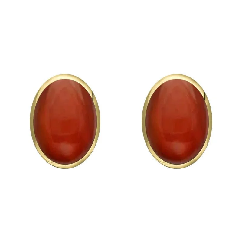9ct Yellow Gold Carnelian 8 x 6mm Classic Medium Oval Stud Earrings