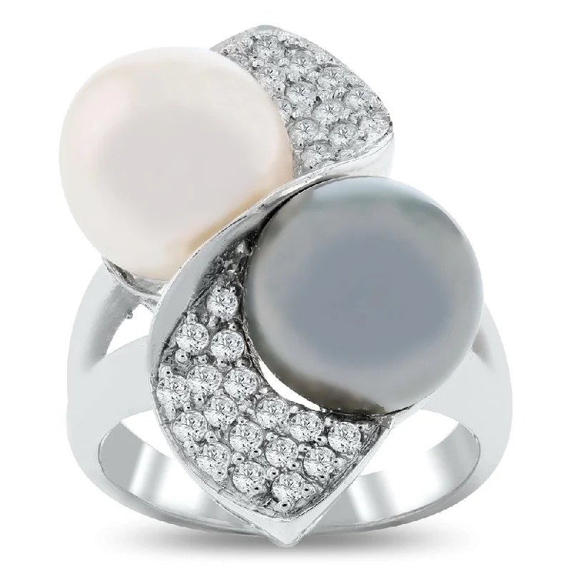 Auriya 14k White Gold 10.5mm South Sea Cultured and Tahitian Pearl and 3/8ct TDW Diamond Ring Auriya 14k White Gold 10.5mm South Sea Cultured and Tahitian Pearl and 3/8ct TDW Diamond Ring