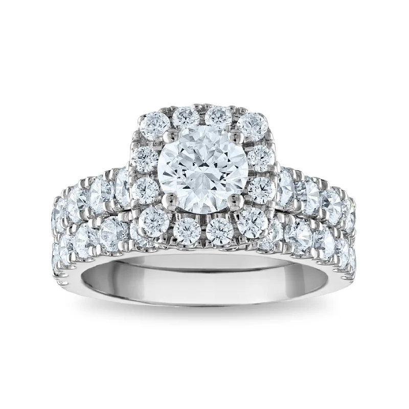 Men's Tanzanite Engagement Rings in Palladium with a Three - Stone ArrangementSignature EcoLove Diamond Dreams 3 CTW Lab Grown Diamond Halo Bridal Set in 14KT White Gold