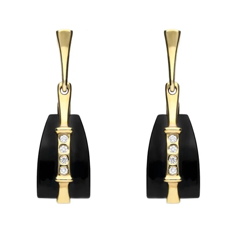 9ct Yellow Gold Whitby Jet Diamond Four Stone Graduated Drop Earrings D