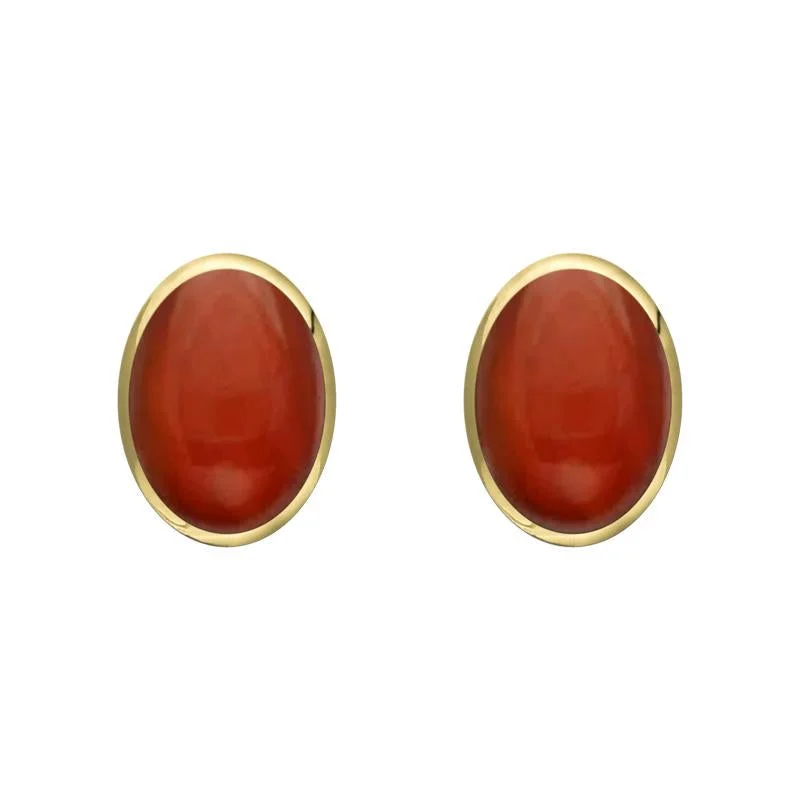9ct Yellow Gold Carnelian 7 x 5mm Classic Small Oval Stud Earrings