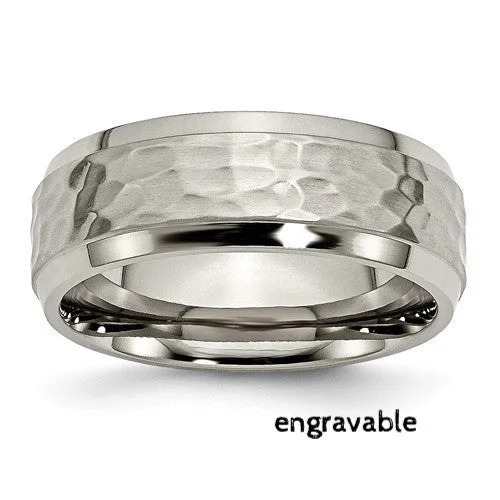 Men's music - note rings for musiciansTitanium 8mm Beveled Edge, Hammered And Polished Band Men's music - note rings for musiciansTitanium 8mm Beveled Edge, Hammered And Polished Band