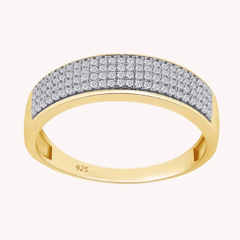 Pinky Rings with a Pave - Set Crystal Band4 Row Men's Wedding Band Ring