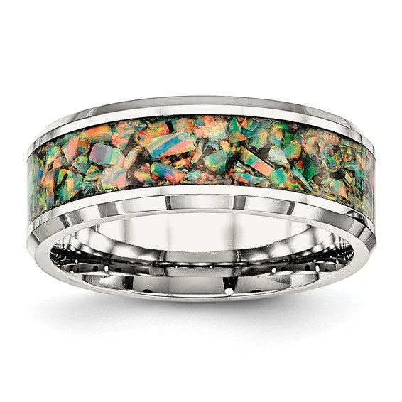Men's Viking - inspired rings with ancient symbolsStainless Steel Polished With Opal Inlay 8mm Men's Ring Men's Viking - inspired rings with ancient symbolsStainless Steel Polished With Opal Inlay 8mm Men's Ring
