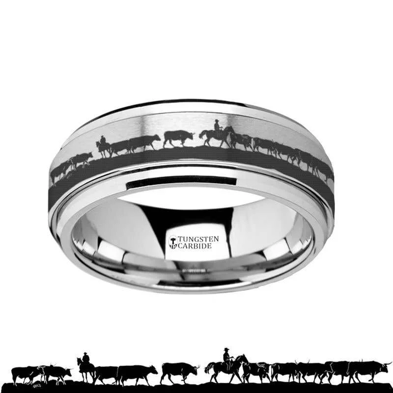 Men's music - note rings for musiciansThorsten Spinning Engraved Herding Cattle Tungsten Carbide Band Spinner Ring Men's music - note rings for musiciansThorsten Spinning Engraved Herding Cattle Tungsten Carbide Band Spinner Ring